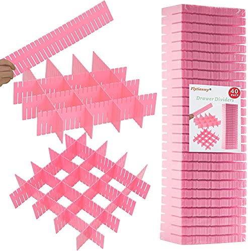 40Pcs Drawer Dividers, Adjustable Drawer Organizer for Socks, Underwear, Makeup, Can Help Tidy Kitchen, Bedroom, Dresser Pink - color: Pink, size: 40Pcs