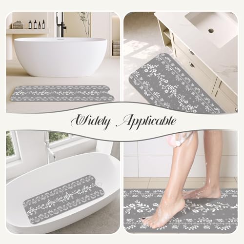 SHUCHING Gray Bath Mat for Tub Non Slip-40x16 Inch, Flower | Bathtub Mat for Women & Elderly Mold Free, Long Shower Mat for Inside Shower with Suction Cup, Machine Washable - color: Gray