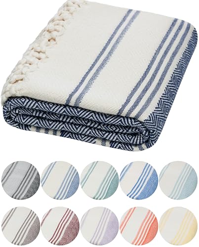 DEMMEX Organic Diamond Turkish Bath & Beach Towel - 100% Oeko-TEX Certified Cotton - Ultra-Soft, Quick-Dry, Lightweight, Compact Luxury Peshtemal Towel, Prewashed, Oversized, 71"x36", Navy Blue - color: Navy