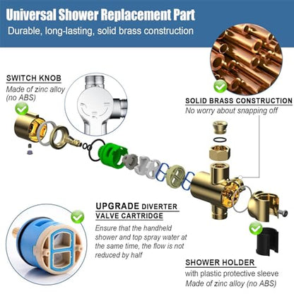 3 Way Shower Diverter Valve with Hand Shower Holder, G1/2 Shower Head Splitter, Shower Arm Diverter (Chrome) - color: Polished Chrome