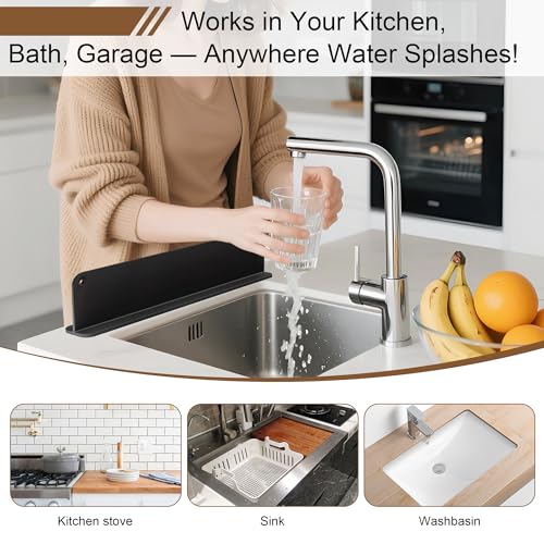 Mofason Silicone Sink Splash Guard for Kitchen Water Splash Guard, Black | 17.3"x4.1" sink splash guard for kitchen sink area suction cups, sink backsplash guard Fits front edge counter behind faucet - color: Black