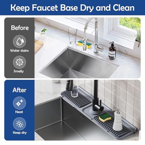 24"Longer Silicone Faucet Mat For Kitchen Sink Splash Guard Gray, 24"x5.5" | 7° Slope Snap Lock- Sink Faucet Mat Splash Guard Kitchen Sink Area Silicone Sink Water Splash Guard Behind Faucet - color: Gray