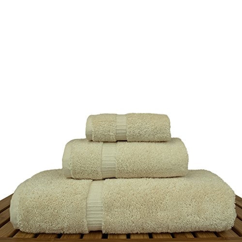 Luxury Hotel & Spa Quality Collection, Quick Dry 100% Turkish Cotton, 750+ GSM, Eco Friendly Towel Set, Bathroom and Kitchen Dobby Border Towels, Bath Towel, Hand Towel, Washcloths (3 Piece, Beige) - color: Beige, size: Bundle Set of 3