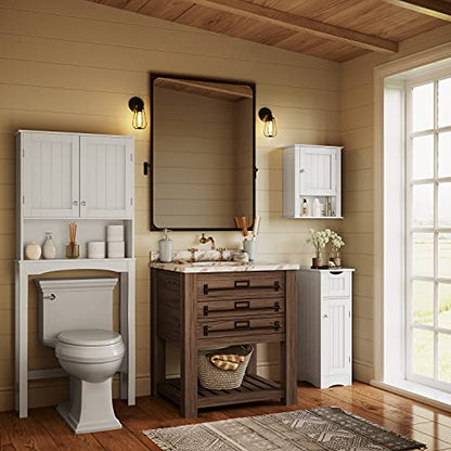 RiverRidge Ashland Slim Bathroom Storage Cabinet with Drawer, White | Inset Beadboard Panels, Narrow Medicine Cabinet, Linen Cabinet, Interior Adjustable Shelves, Easy Slide Drawer, Painted MDF