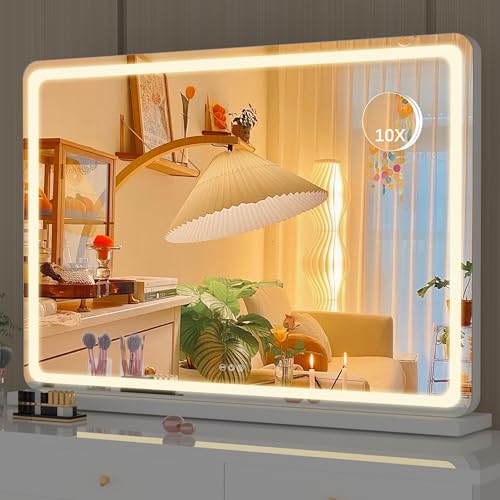Hasipu Vanity Mirror with Lights, 31.5" x 22" LED Makeup Mirror, Lighted Makeup Mirror with Dimmable 3 Modes, Touch Screen Control Vanity Mirror Round White - color: White, size: 31.5"L x 22"W