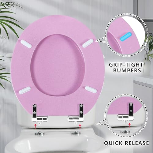 Angol Shiold Glitter Toilet Seat, Slow Close (Round, Pink) | Molded Wood Round Toilet Seat, Quiet Close, Quick Release Hinges, Easy to Install and Clean - color: Pink, size: Round 16.5‘’