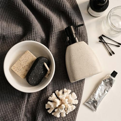 EMPO Ceramic Hand Soap Dispenser with Matte Black Pump, Stone-Textured Wabi-Sabi Liquid Dispenser for Bathroom Vanity and Kitchen Sink (360ml) - size: 360ml