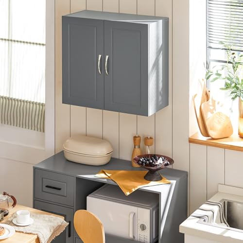 SoBuy Wall Cabinet Laundry Room, Medicine Cabinet for Bathroom Kitchen Garage,Floating Cabinet Hanging Storage with Adjustable Shelf, Grey FRG231-DG | Floating Wall Storage Cabinet With Adjustable Shelf, All-Match Bathroom Cabinet For Various Home Storage