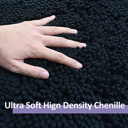RUN HELIX Bathroom Rugs Set 2 Piece Thick Chenille Bath Mats, Soft Quick Dry Plush Absorbent Bath Rugs with Non-Slip PVC Backing, 32x20+24x16 Inch Black - color: Black