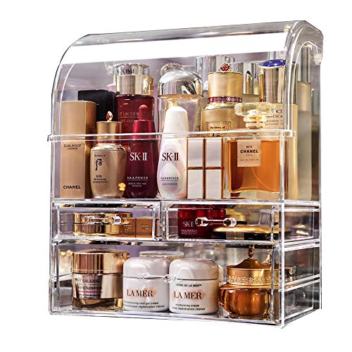 Clear Professional Large Cosmetic Makeup Organizer Bathroom Storage Display Case with Drawers - color: Clear