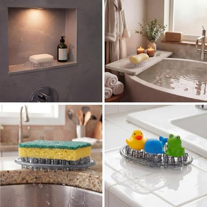 2 Pcs Plastic Soap Holder Soap Dish Bar Saver Tray with Holes Sponge Holder for Kitchen Bathroom Shower Counter, 4.5 x 3 x 0.7 Inches (Clear,Light Gray) - color: Clear, Light Gray