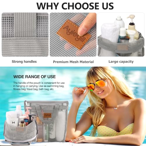 Hommtina 2 Pcs Shower Mesh Caddy Bag Quick Dry Hanging Toiletry and Bath Organizer for Travel and Swimming with Zipper (2 Gray) - color: 2 Gray
