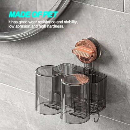 Black Toothbrush Holder for Bathroom, Multi-Functional 2 Cups Toothbrush Organizer Wall Mounted with 2 Storage Slot and 2 Toothbrush Cups - color: Rose Gold