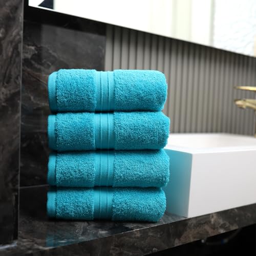 Hand Towels Set of 4 - Extra Soft &%100 Cotton, Large (16"x 28") Decorative, Luxury, Plush - Versatile, Perfect as Hotel Quality Towel, Soft Face Towels, Large Hand Towels - Turqoise - color: Turqoise