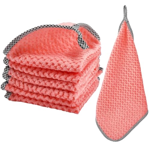 Microfiber Hangable Cleaning Cloth 6Pcs Highly Absorbent Cleaning Towels Square Kitchen Dishcloth Waffle Hand Towel Quick Drying Dish Rags for Bathroom Gym Sports Yoga Salmon 9.84x9.84 Inch - style: 6Pcs Salmon