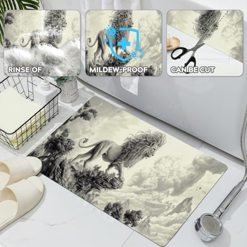 Bathroom Runner Mat Rugs Long,Golden Cool Lion King Beautiful Design Diatomite Stone Bath Mat Large Absorbent Diatomaceous Earth Mat Non Slip Fast Dry Shower Mat Bathroom Rugs Floor Mat 16x42in - color: Design02