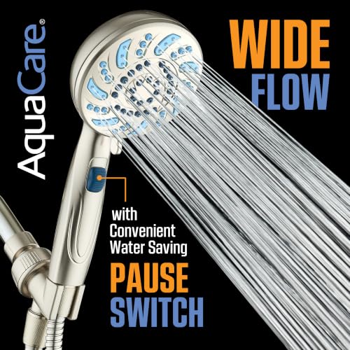 AquaCare 2026 High Pressure 7-mode Handheld Shower Head with Pause Switch | Detachable Showerhead Wand, Stay-Clean Jets, Extra-long 6 ft. Stainless Steel Hose, Dual Wall & Overhead Brackets / Nickel - color: Nickel