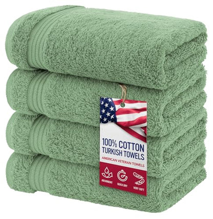 American Veteran Towel, Hand Towels for Bathroom Set of 4, 100% Cotton Turkish Hand Towel Sets, Soft Hand Face Towels, Sage Green Hand Towels - color: Sage Green