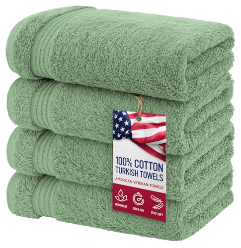 American Veteran Towel, Hand Towels for Bathroom Set of 4, 100% Cotton Turkish Hand Towel Sets, Soft Hand Face Towels, Sage Green Hand Towels - color: Sage Green