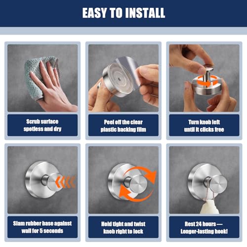 Silver Waterproof Suction Cup Hooks, 2-Pack Heavy Duty Stainless Steel No Drill Shower Hooks for Hanging Towels, Robes, Loofahs, Holder Holds Strong on Tile, Glass, Mirror, Wall, Bathroom Door - color: silver-2pcs