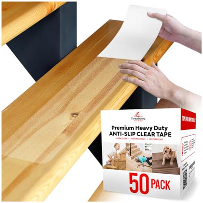 ThreadNanny Indoor and Outdoor Stair Treads - Stair Treads for Wooden Steps, Concrete Steps Etc. (Works on All Surfaces & Weather), Non Slip Durable & Waterproof Anti Slip Tape (50 Pack, Clear) - size: Clear, style: 50 Pack