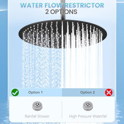 16 inch Matte Black Round Ceiling Rainfall Shower Head, All Metal Stainless Steel 304, Full Body Rainfall Shower with 230 Silicone Nozzles - color: Matte Black, size: 16 Inch