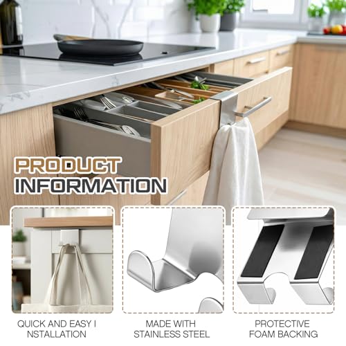 Hicarer 10 Pcs Over Cabinet Door Hooks, Stainless Steel Kitchen Cabinet Drawer Hooks for Towel, Coat, Robe Seamless No Drill Z-Shape Design for Door, Bathroom, Office Organization