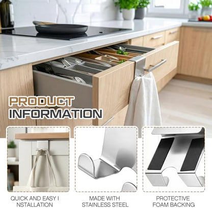 Hicarer 10 Pcs Over Cabinet Door Hooks, Stainless Steel Kitchen Cabinet Drawer Hooks for Towel, Coat, Robe Seamless No Drill Z-Shape Design for Door, Bathroom, Office Organization