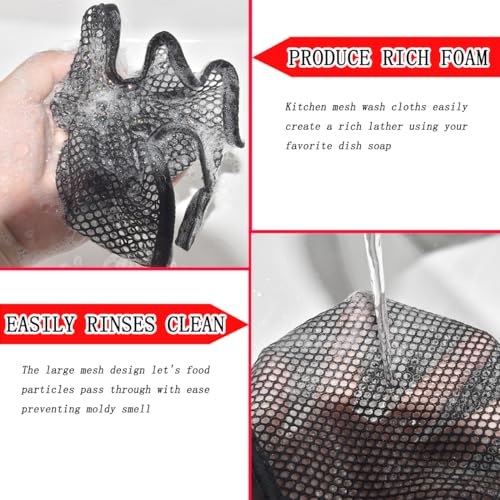 Mesh Dish Cloths for Kitchen, Dish Washing Net Rags 12"X12" | Mesh Dish Cloth, Kitchen Cleaning Rags, Order-Free, 12 Pack - color: 12xblack