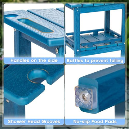 NALONE Shower Bench, HDPE Shower Stool for Shaving Legs (Navy Blue) | Indoor and Outdoor Use, All Weather and Long Last, Perfect for Inside Shower - size: Navy Blue