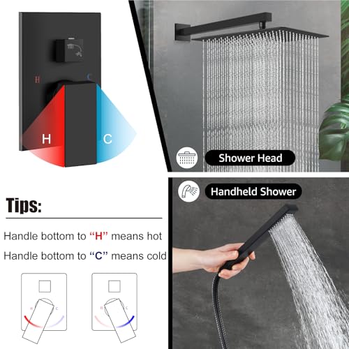 Midanya Shower Faucet Set with Handheld Sprayer,16 Inch,Matte Black | Rough-in Shower Valve and Trim Kit Included,Square Rain Head,Wall Mount Shower System,All Metal,Bathroom - color: Black, size: 16 Inch