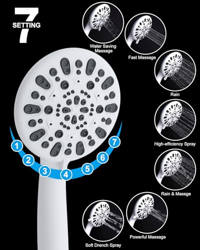 Hibbent All Metal High Pressure Rainfall 10'' Shower Head, Handheld Showerhead Combo, 12'' Adjustable Shower Extension Arm, 7-Spray, 71'' Hose, Adhesive Showerhead Holder, White - color: White, style: Square 10''