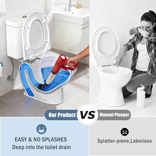 Electric Toilet Plunger Anti-Splash Clog Remover for Bathroom | High Pressure Powerful Drain Unclogger for Shower & Floor Drains, Red - color: Red