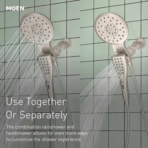 Moen 220C2EPSRN Verso Showerhead Combo, Magnetix, Brushed Nickel | Rain and handshower combo, Magnetix docking, Infiniti dial spray control, 60" hose, brushed nickel finish - color: Spot Resist Nickel