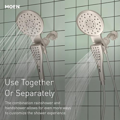 Moen 220C2EPSRN Verso Showerhead Combo, Magnetix, Brushed Nickel | Rain and handshower combo, Magnetix docking, Infiniti dial spray control, 60" hose, brushed nickel finish - color: Spot Resist Nickel