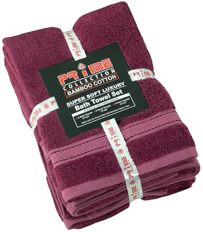 Bath Towel Set Ultra Soft Highly Absorbent Machine Washable Hotel Spa Quality Bath Towels for Bathroom (Berry, 8) - color: Berry