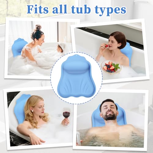 Luxury Silicone Bath Pillow for Tub, New Cloud-Soft 4D Air-Cushion Bathtub Pillow for Head and Neck & Back Support, Strong Suction Cups, Waterproof Quick-Dry Bathtub Headrest (Blue) - color: Blue