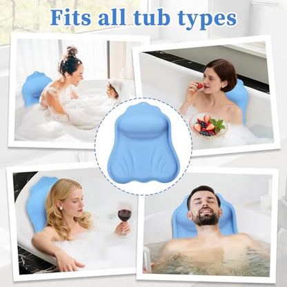 Luxury Silicone Bath Pillow for Tub, New Cloud-Soft 4D Air-Cushion Bathtub Pillow for Head and Neck & Back Support, Strong Suction Cups, Waterproof Quick-Dry Bathtub Headrest (Blue) - color: Blue