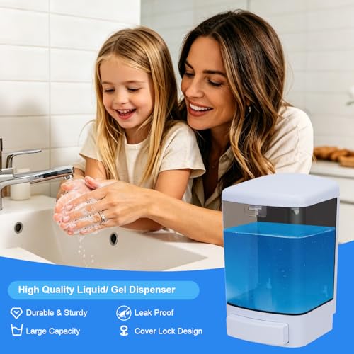 Soap Dispenser Wall Mount, 33.8oz/1000ml Commercial Manual Soap Dispenser Wall Mounted for Bathroom Kitchen Hotel, Liquid Containers Shampoo Plastic | Shower Room Dispenser Soap Pump, Visual Window, Easy Soap Replacement - color: 1000ml