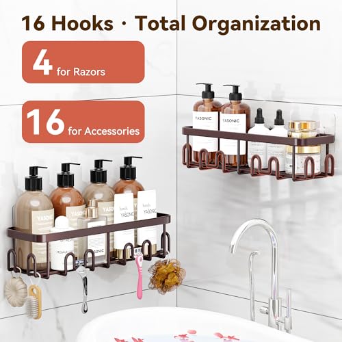 Shower Caddy Adhesive, Rustproof Shower Organizer, Wall Shower Rack | Large Capacity Shower Shelf for Inside Shower, No Drill Shower Storage, Shampoo Shower Holder, Bronze, 2 Caddies - color: Bronze