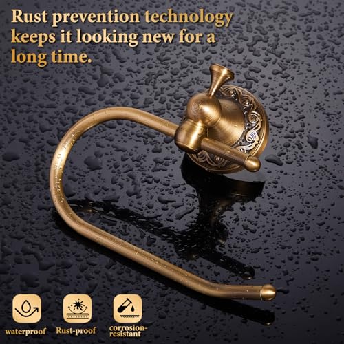 2 Pcs Antique Brass Toilet Paper Holder Towel Ring Set, Vintage Bathroom Hardware, Wall Mounted Toilet Tissue Holder Hand Towel Ring, Rustproof Brass Bathroom Accessories(Style 3) - style: Style 3