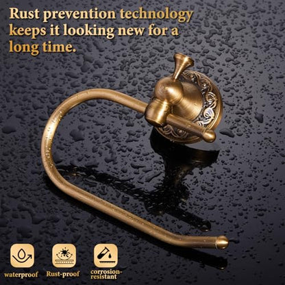 2 Pcs Antique Brass Toilet Paper Holder Towel Ring Set, Vintage Bathroom Hardware, Wall Mounted Toilet Tissue Holder Hand Towel Ring, Rustproof Brass Bathroom Accessories(Style 3) - style: Style 3
