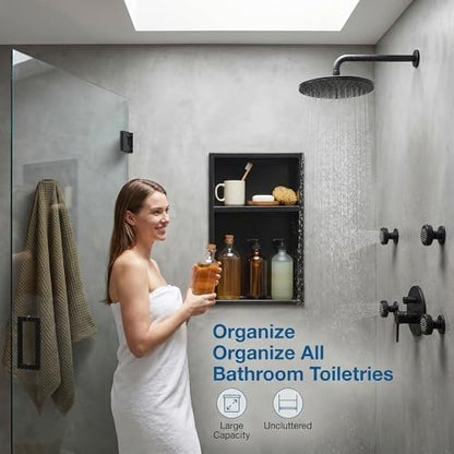 304 Stainless Steel Shower Niche 12” x 18” for Bathroom Storage | Matte Black Recessed Shower Niche No Tile Needed with 2-Tier Shelves for Bathroom Space Saving - size: 12 x 18 inch