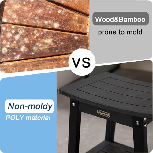 Poly Shower Bench Waterproof Shower Stool Plastic Bath Chair Seat, Black | HDPS Material, Anti-Rotting, Heavy Duty, with Storage Shelf & Adjustable Feet, Non-Slip, Save Space, No-Maintenance - color: Black, size: M Size(16*13*17'')