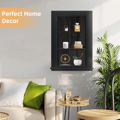 14 x 24 Recessed Medicine Cabinet, Black Bathroom Wall Cabinet, 3-Tier Wall Niche with Glass Interior, for Bathroom Storage - color: Black