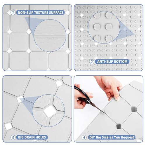 Bathtub Mat Non Slip 15" x 28" Silicone Foldable Tub Mat with Strong Suction Cups & Large Drain Holes, Durable & Eco-Friendly, for Smooth Surfaces, Ideal for Seniors, Adults White - color: White