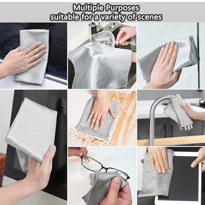 Microfiber Glass Cleaning Cloths,Lint Free,11.8"×11.8in,8 Pack | Streak Free Miracle Cleaning Cloth,Reusable Cleaner Towels for Kitchen,Windows,Stainless Steel,Mirror,Glasses,Car Windshields - color: Sliver-grey
