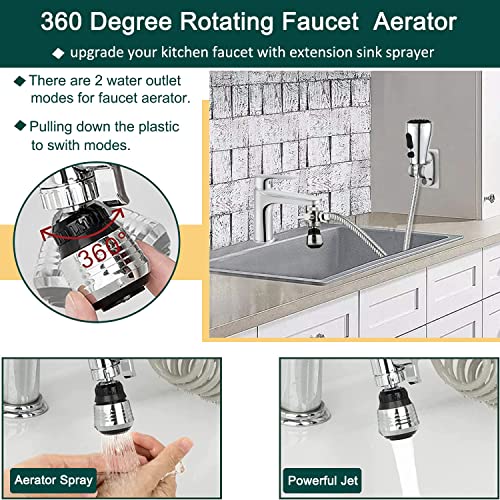 Kitchen Faucet Sink Sprayer Attachment Set,3 Modes Sink Sprayer Replacement Head with Stainless Steel Hose,Faucet Aerator and Brass Diverter Valve (5 pcs Adapter) for Washing Fruit,Dishes and Hair1 - color: With Silver Hose