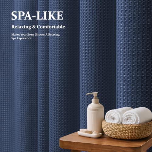 Waffle Shower Curtain 256 GSM Heavy Duty Fabric 72"x72" Navy Blue | Thick Polyester Cloth, Weighted Hem, Water Repellent & Washable, Hotel Luxury Spa, Shower Curtain Set for Bathroom 12 Hooks - color: Navy Blue, size: 72"W x 72"L (Pack of 1)