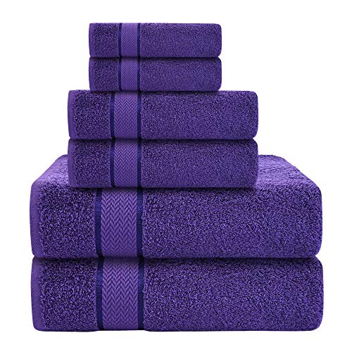 CRAFTBERRY- 6 Piece Cotton Bath Towel Set- 2 Bath - 2 Hand - 2 Face, Purple | 100% Cotton • Thick & Plush • Hotel Quality • Ultra Soft • Highly Absorbent • Quick Dry • Low Lint • Machine Washable - color: Purple